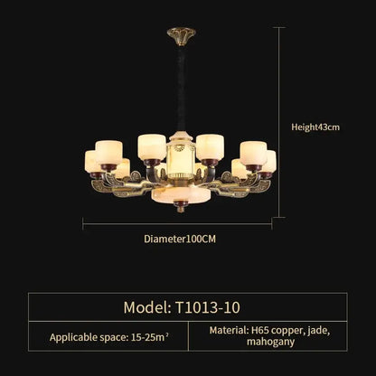 Ornate copper jade chandelier for dining room lighting