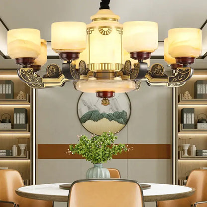Ornate copper jade chandelier for dining room lighting