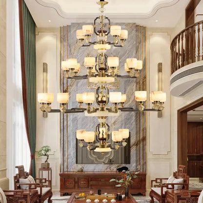 Branch design brass and frosted glass copper jade chandelier living room