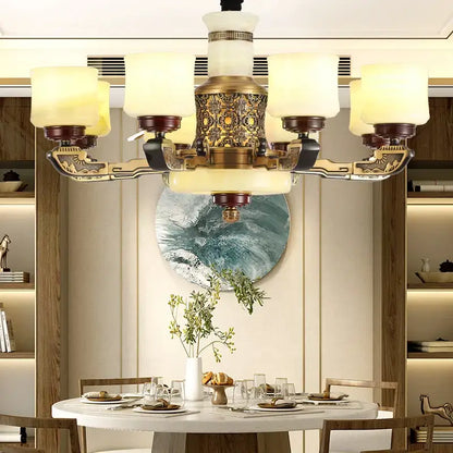 Luxury copper marble jade chandelier for living room lighting