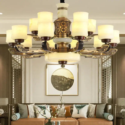 Luxury copper marble jade chandelier for living room lighting