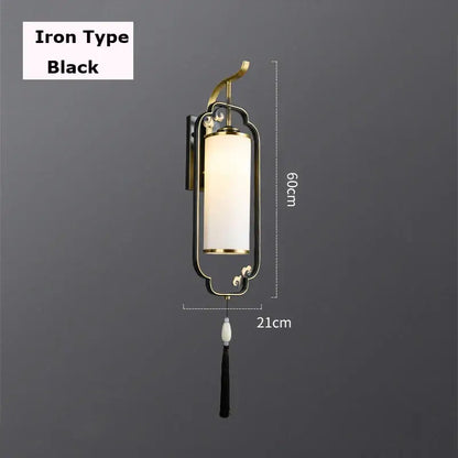 Ornate copper wall lamp with tassel for bedroom and living room