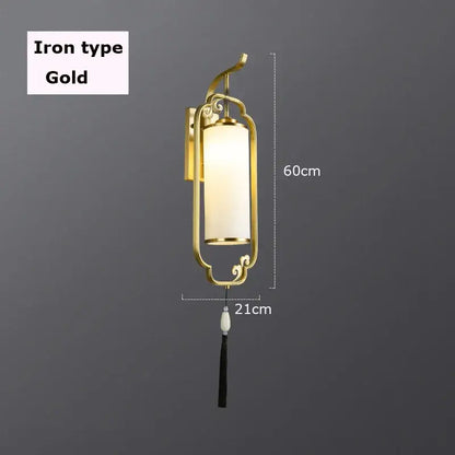 Ornate copper wall lamp with tassel for bedroom and living room