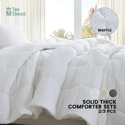 Waffle textured dark gray season bed comforter bedroom set