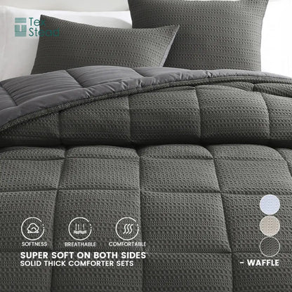 Waffle textured dark gray season bed comforter bedroom set