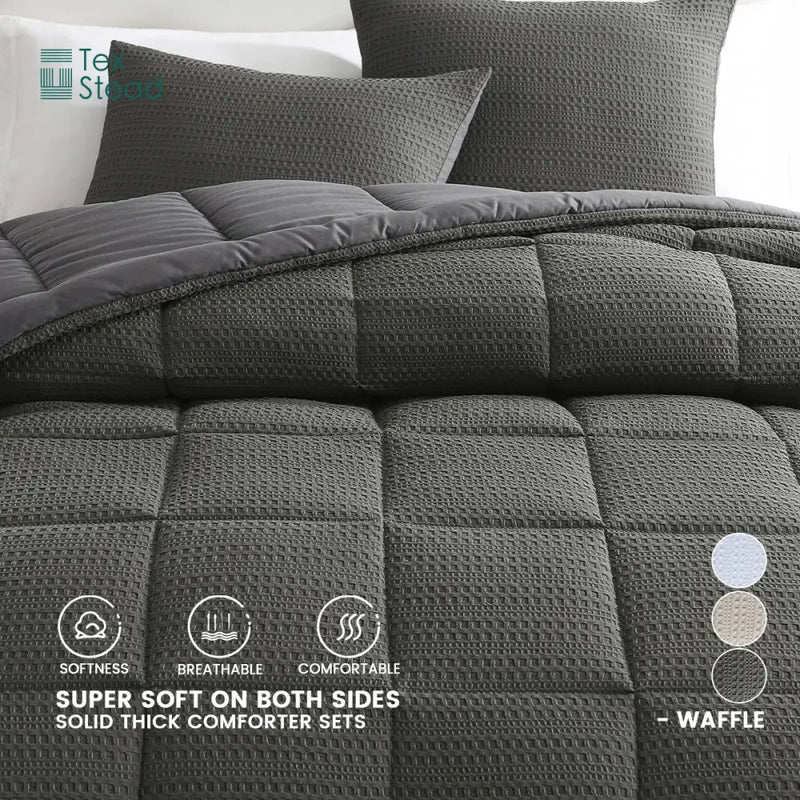 Waffle textured dark gray season bed comforter bedroom set