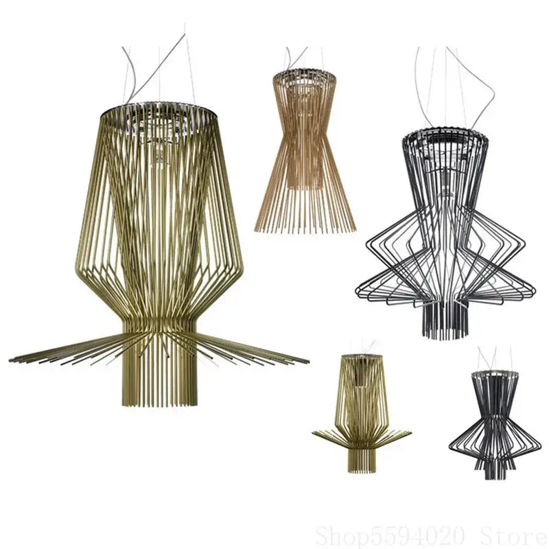 Modern geometric gold & black iron pendant lights for dining room