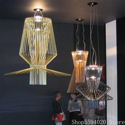 Modern geometric gold & black iron pendant lights for dining room
