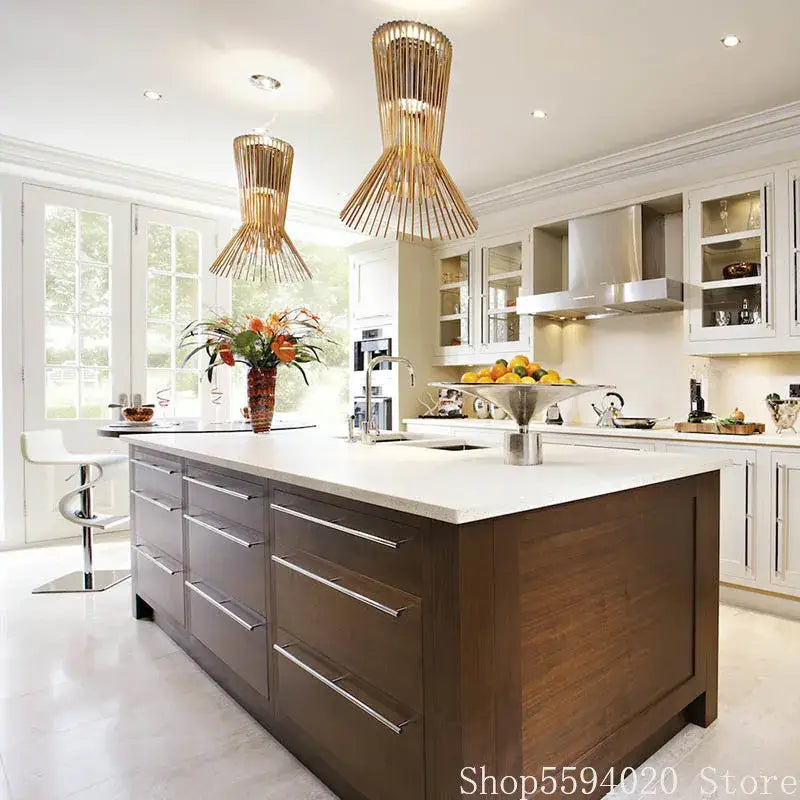 Modern geometric gold & black iron pendant lights for dining room