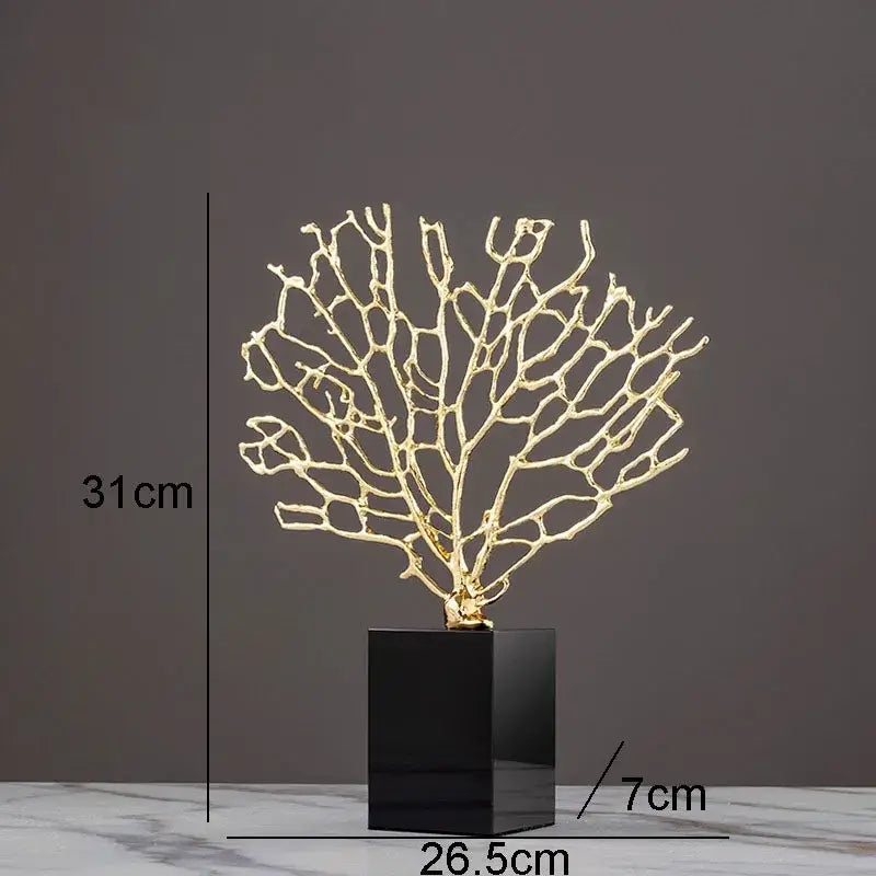 Modern golden alloy coral crafts on crystal base living room decor