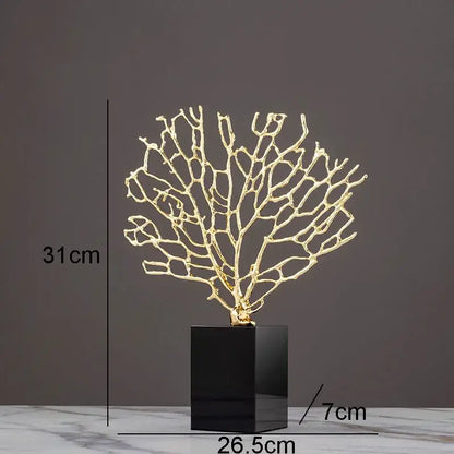 Modern golden alloy coral crafts on crystal base living room decor