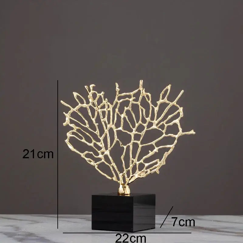 Modern golden alloy coral crafts on crystal base living room decor