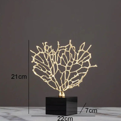 Modern golden alloy coral crafts on crystal base living room decor