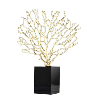 Modern golden alloy coral crafts on crystal base living room decor