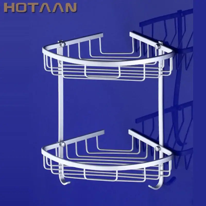 White aluminium double shelf corner basket angel rack kitchen caddy