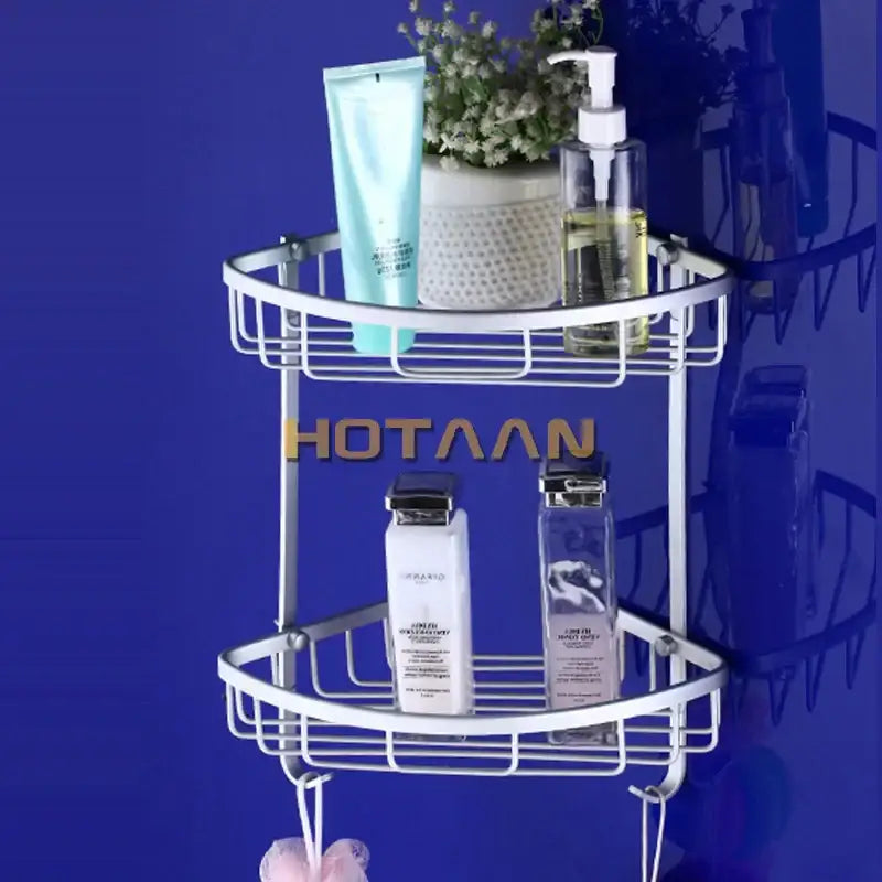 White aluminium double shelf corner basket angel rack kitchen caddy