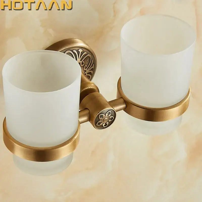 Antique brass floral double tumbler holder for bathroom accessories