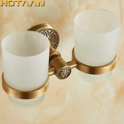 Antique brass floral double tumbler holder for bathroom accessories