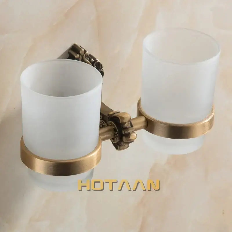 Antique brass double tumbler holder bathroom light with frosted glass