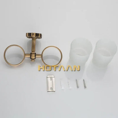 Antique brass double tumbler holder bathroom light with frosted glass