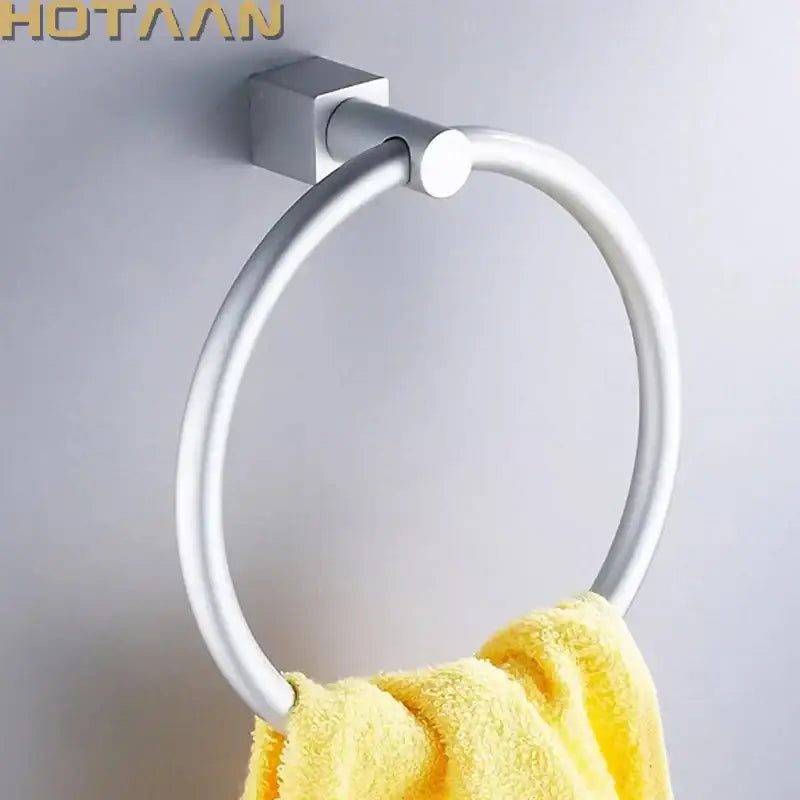 Silver aluminium round towel holder bathroom ring with square base
