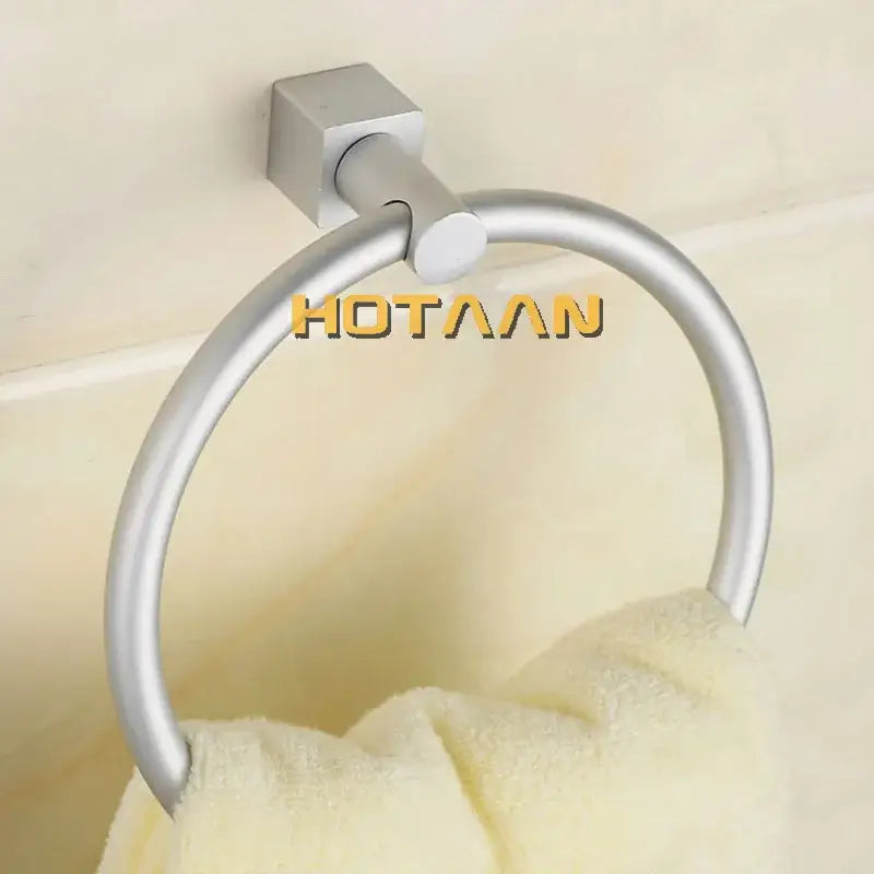 Silver aluminium round towel holder bathroom ring with square base