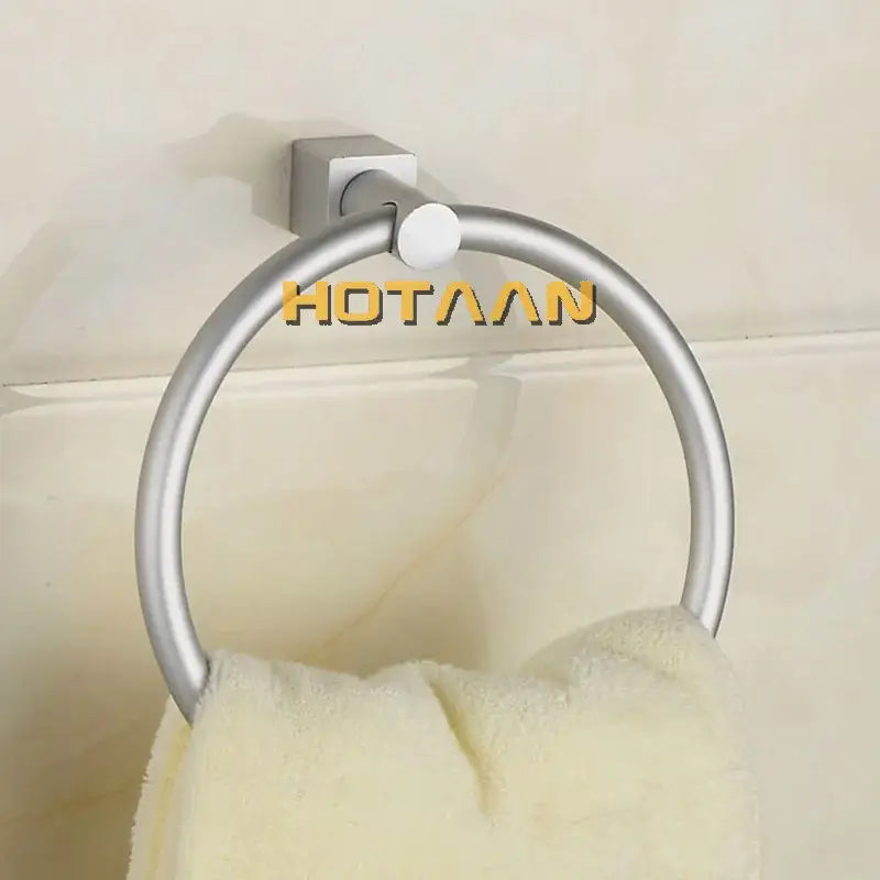 Silver aluminium round towel holder bathroom ring with square base