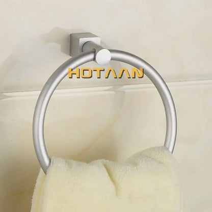 Silver aluminium round towel holder bathroom ring with square base