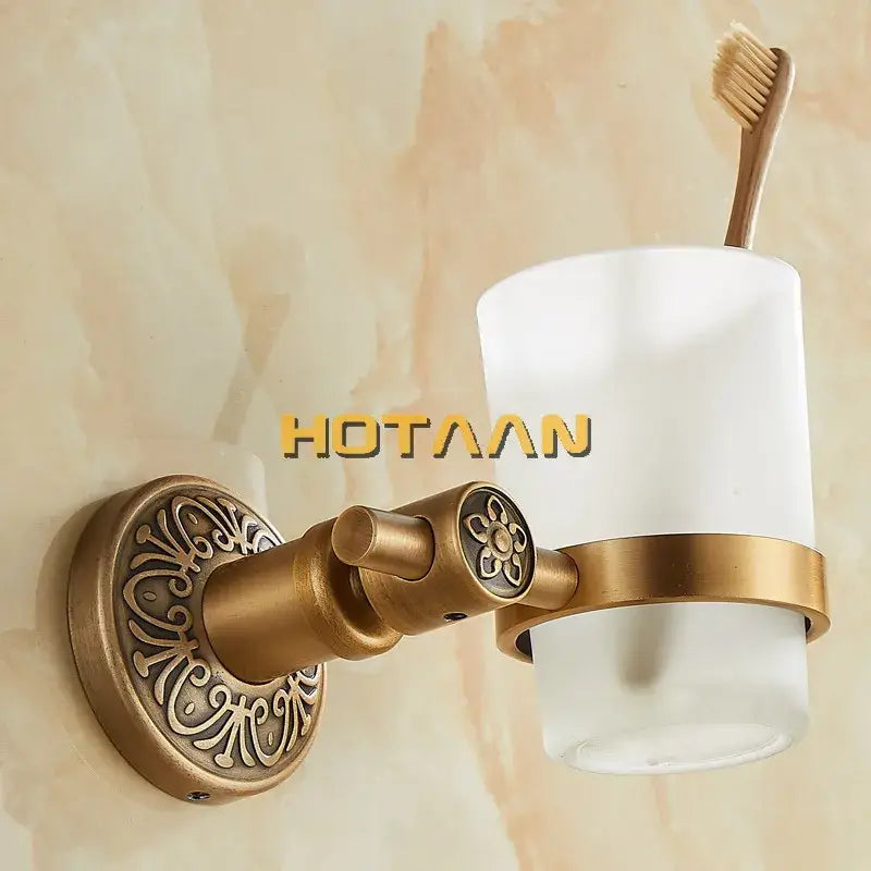 Antique brass floral cup holder bathroom wall mounted towel ring