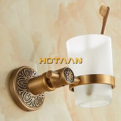 Antique brass floral cup holder bathroom wall mounted towel ring