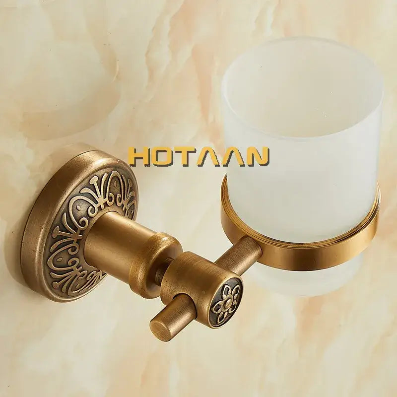 Antique brass floral cup holder bathroom wall mounted towel ring