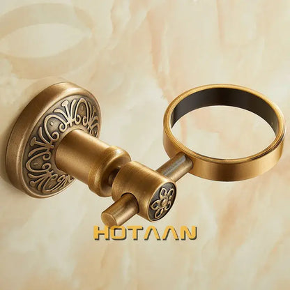 Antique brass floral cup holder bathroom wall mounted towel ring