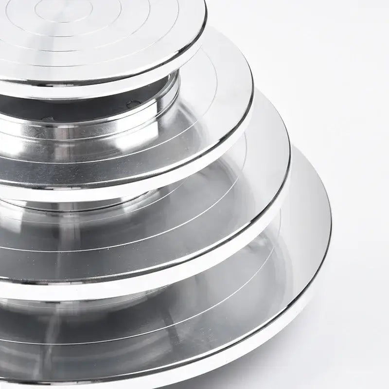 Modern silver aluminum alloy turntable tiered kitchen cake stand