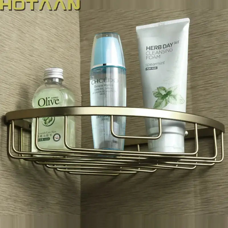 Antique gold aluminum shower basket holder bathroom single layer shelfo navigation