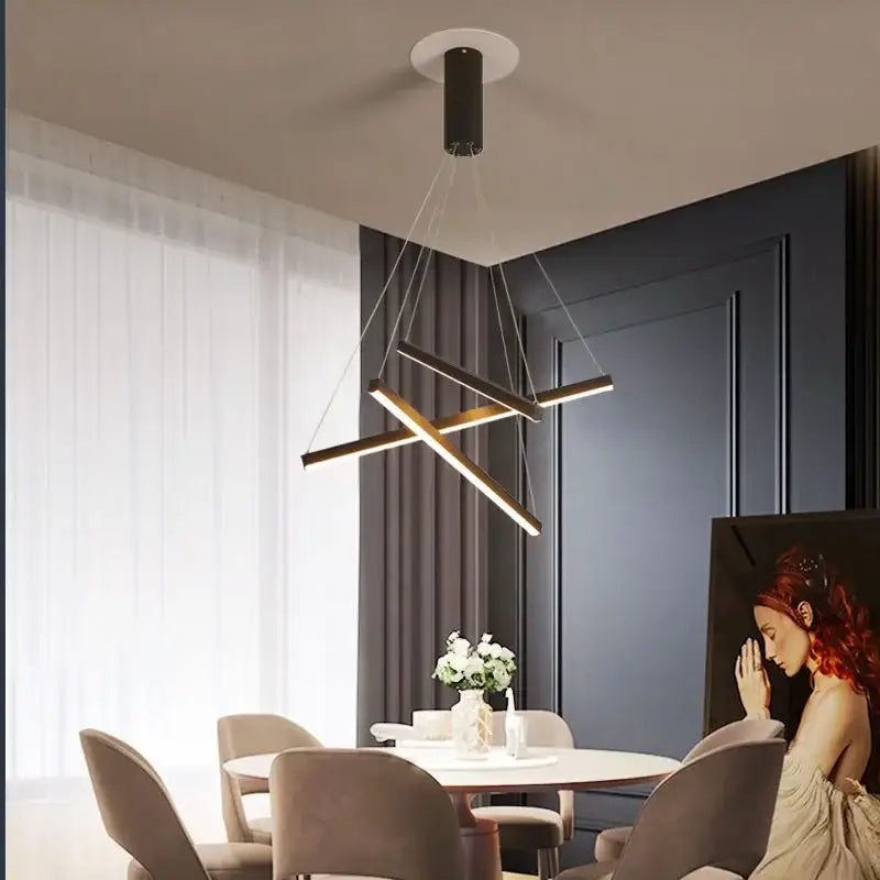 Modern black & white aluminum bar led chandelier for dining room