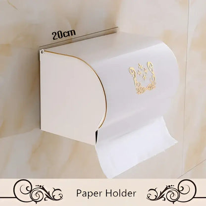 Ornate white & gold bath hardware set bathroom scrollwork rack