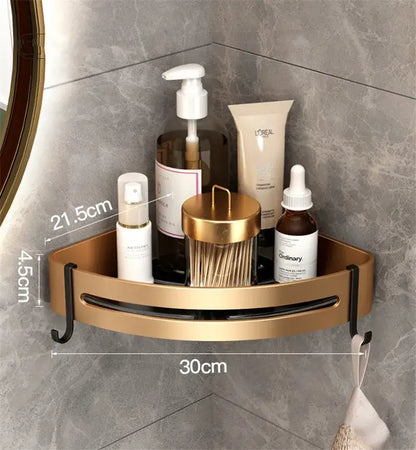 Modern gold & black bathroom corner shelf storage holder