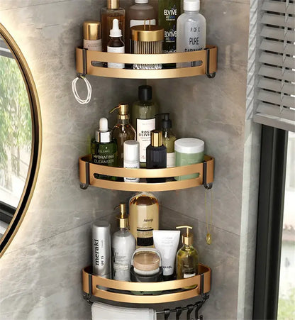 Modern gold & black bathroom corner shelf storage holder