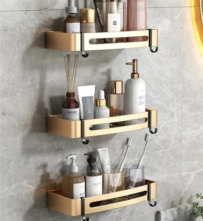 Modern gold & black bathroom corner shelf storage holder