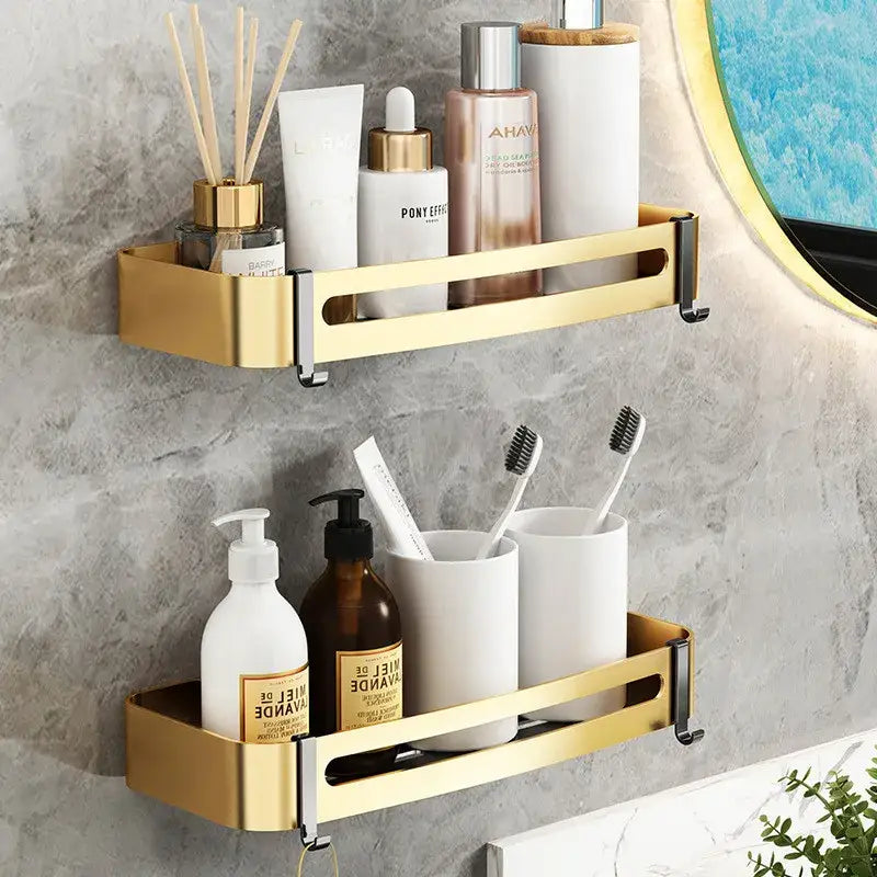 Modern gold & black bathroom corner shelf storage holder