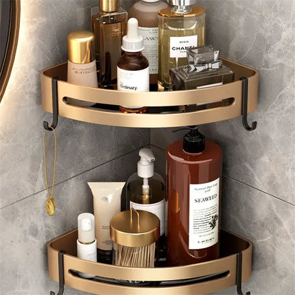 Modern gold & black bathroom corner shelf storage holder
