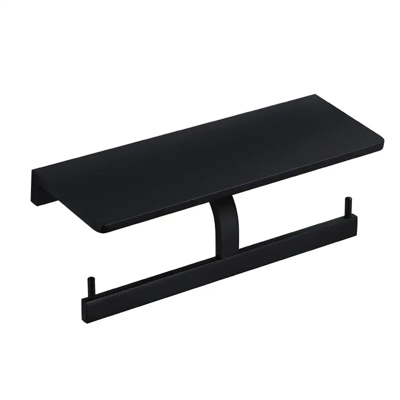 Modern black aluminum bathroom paper holder with phone shelf