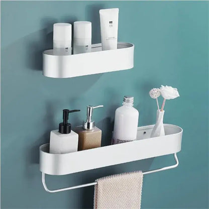Black aluminum bathroom shelf with towel bar – bathroom organizer