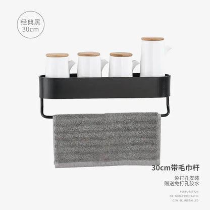 Black aluminum bathroom shelf with towel bar – bathroom organizer