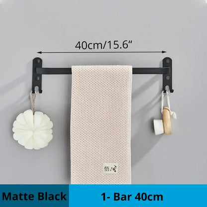 Modern black aluminum triple tier bathroom towel rack with hooks