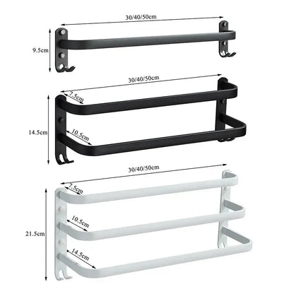 Modern black aluminum triple tier bathroom towel rack with hooks