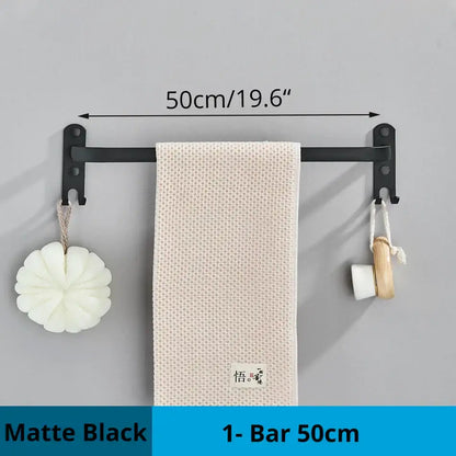 Modern black aluminum triple tier bathroom towel rack with hooks