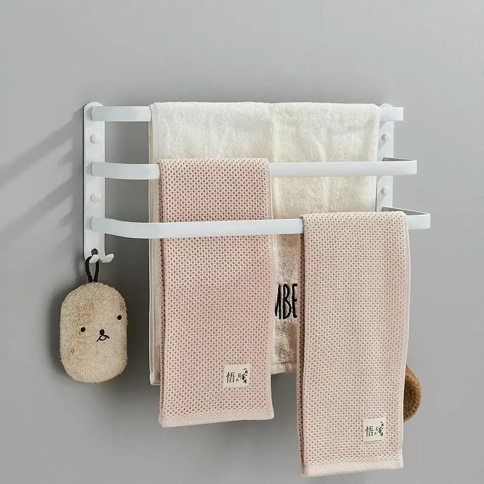 Modern black aluminum triple tier bathroom towel rack with hooks