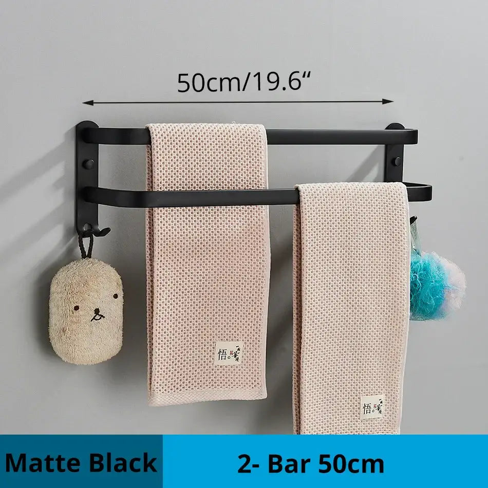 Modern black aluminum triple tier bathroom towel rack with hooks