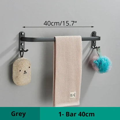 Modern black aluminum triple tier bathroom towel rack with hooks